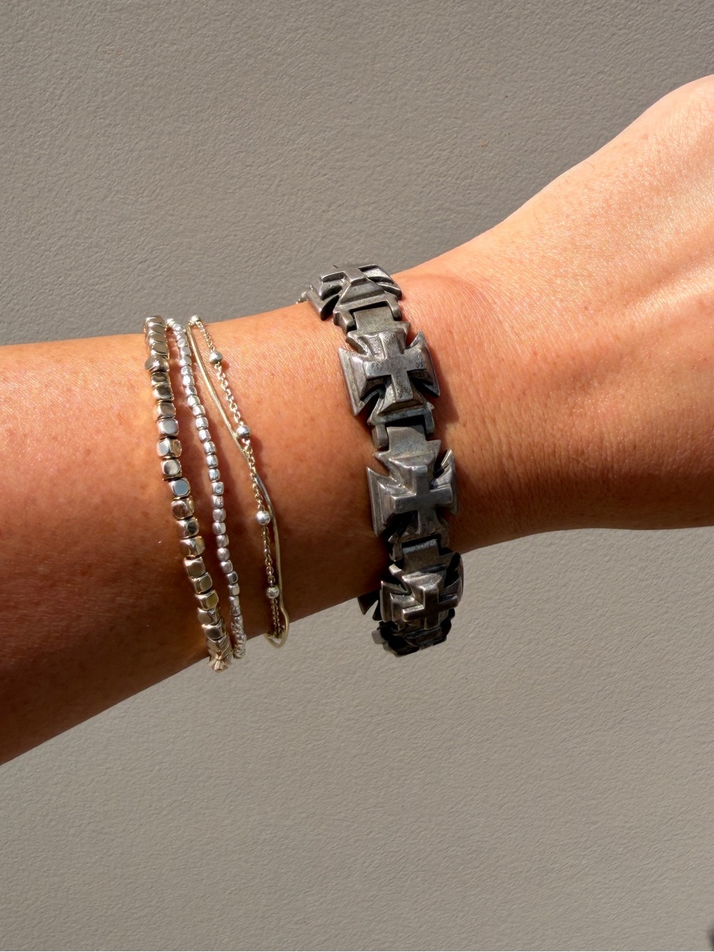 King Baby Studio Oxidized Silver Iron Cross Link Bracelet & Ring